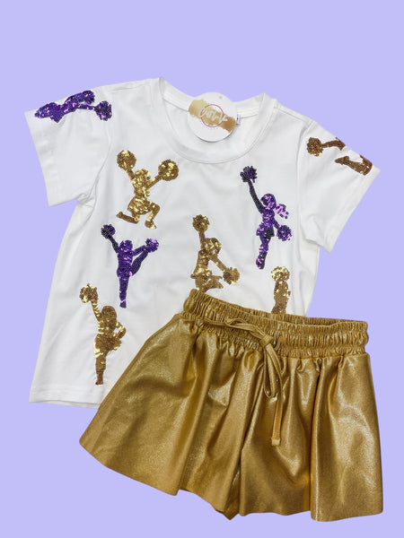Kids Purple/Gold Sequin Cheerleader Tee