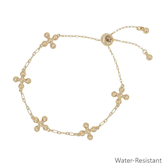 Water Resistant Gold Studded Cross Shape On Adjustable Drawstring Bracelet