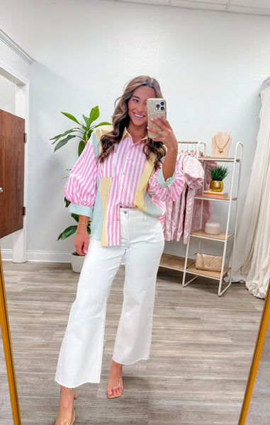Stripe Mix-match Button Down Top