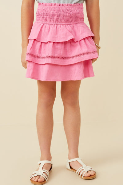 Girls Crochet Trim Smocked Layered Skirt
