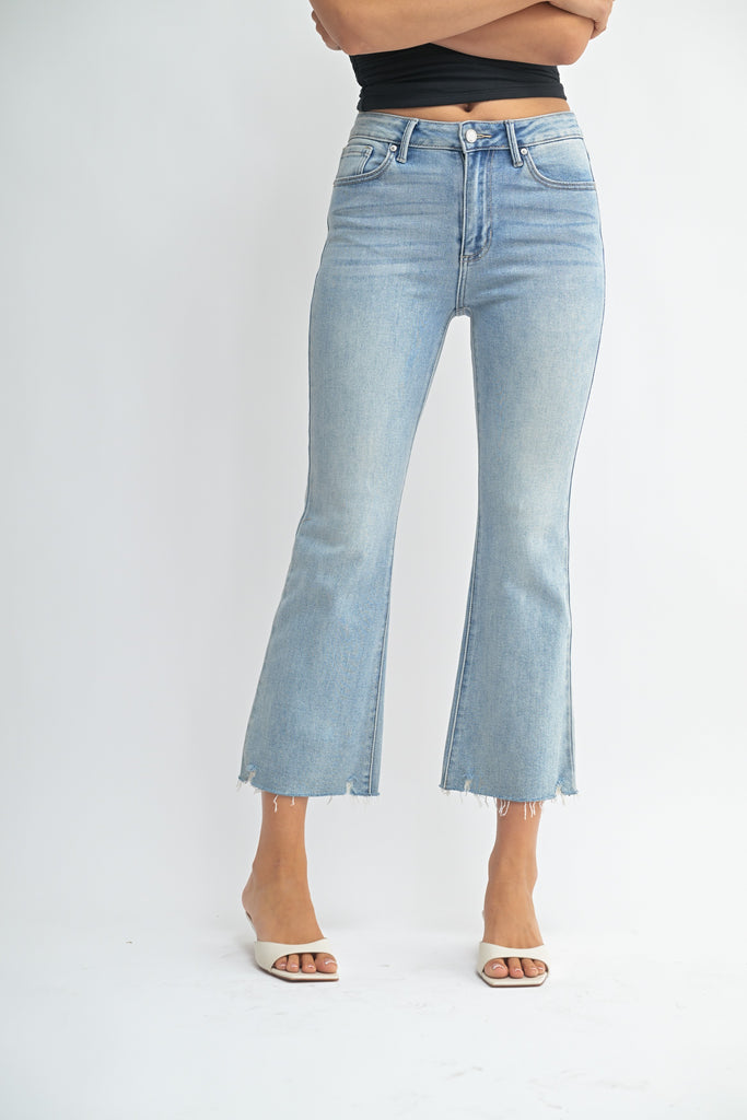 JBD HR Crop Flare Distressed Hem Jean