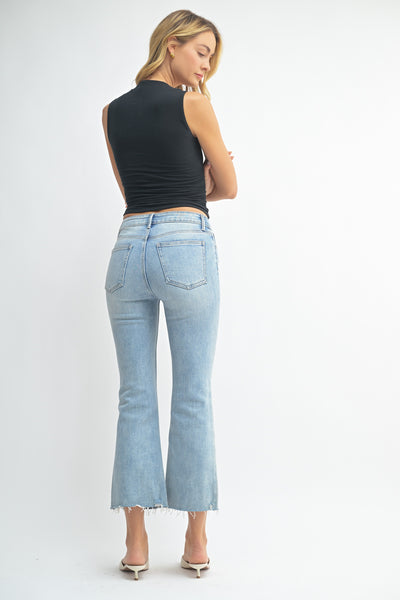 JBD HR Crop Flare Distressed Hem Jean