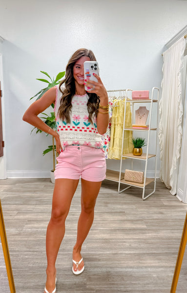 Floral Graphic Knit Sweater Vest Top