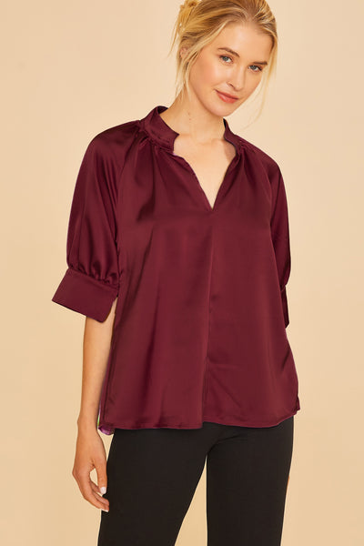 Satin V-Neck Open Short Sleeve Top