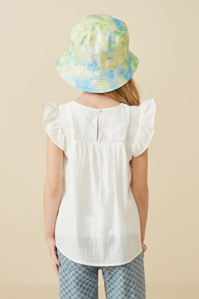 Girls Smocked Detail Ruffle Shoulder Top