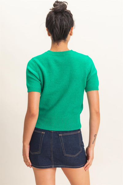 Crew Neck Short Sleeve Knit Top