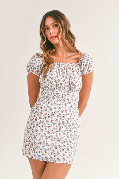 Floral Ruched Off Shoulder Mini Dress