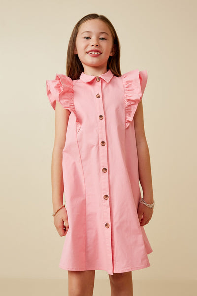 Girls Layered Ruffle Button Up Collared Dress