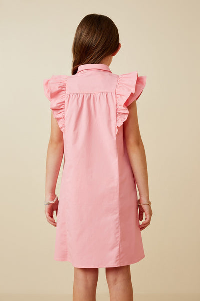 Girls Layered Ruffle Button Up Collared Dress