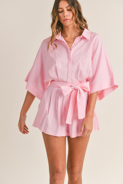 Short Sleeve Button Down Collared Romper