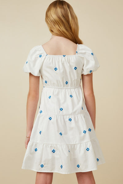 Girls Floral Embroidered Square Neck Dress
