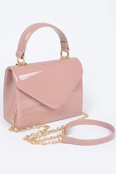 Enamel Faux Leather Top Handle Bag