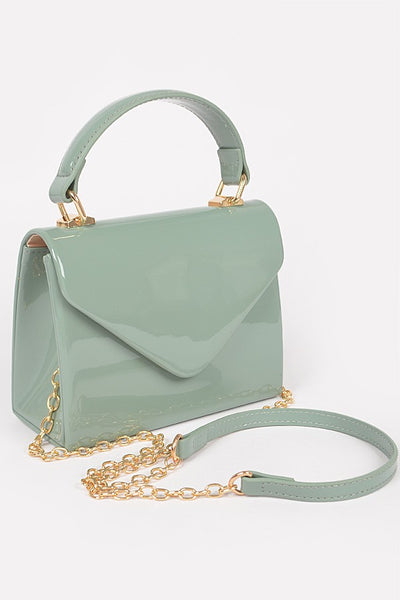 Enamel Faux Leather Top Handle Bag