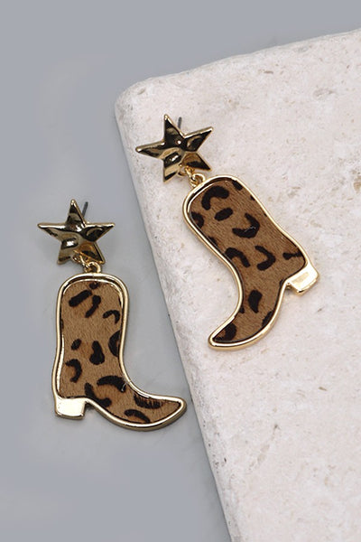 Leather Star Boots With Animal Print Earrings