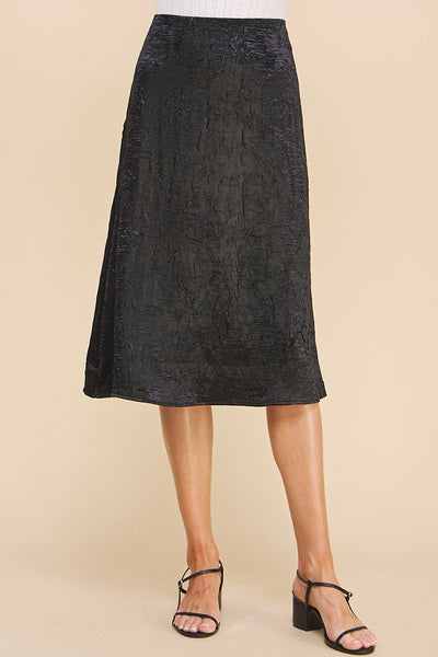 A-Line Crinkled Satin Midi Skirt