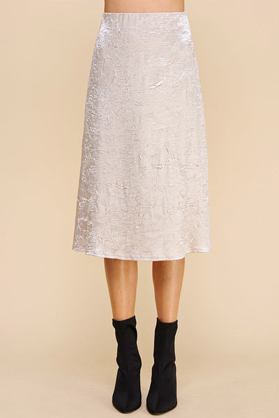 A-Line Crinkled Satin Midi Skirt