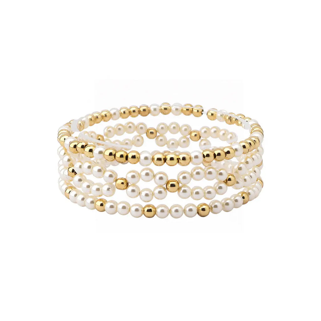 Gold and Pearl Set of 3 Stretch Bracelet