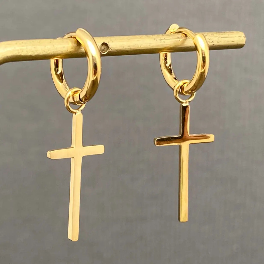 Glossy Cross 18K Gold Plated Huggie Earrings