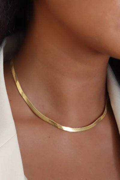 18K Gold Plated Stainless Steel Herringbone Chain Necklace