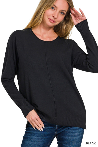 Viscose Front Seam Round-Neck Sweater