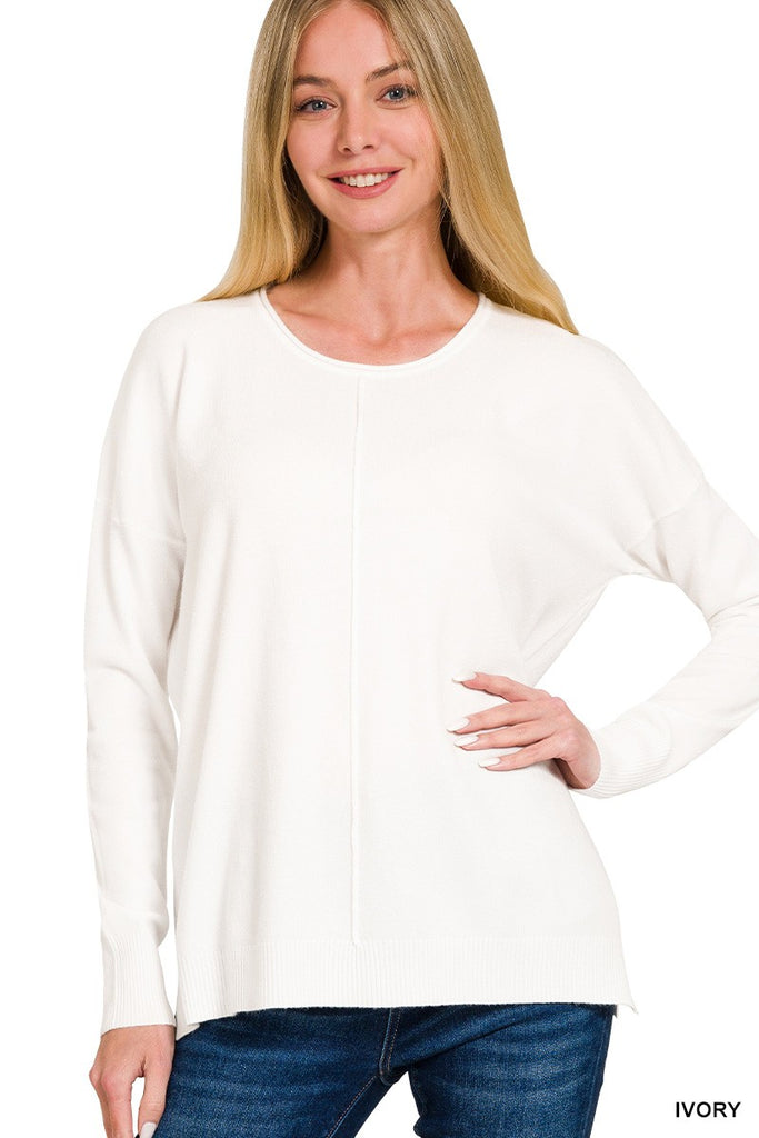 Viscose Front Seam Round-Neck Sweater