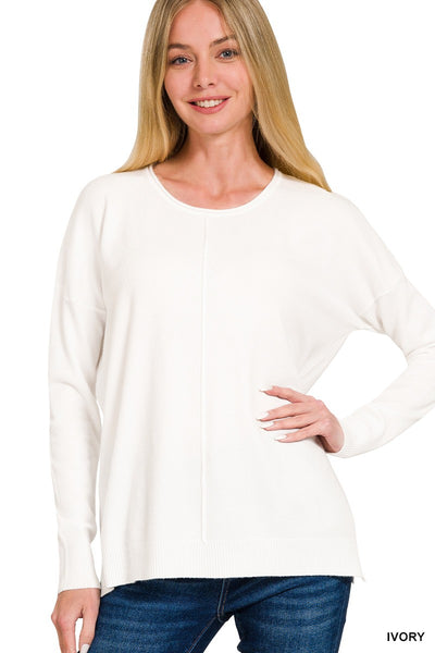 Viscose Front Seam Round-Neck Sweater