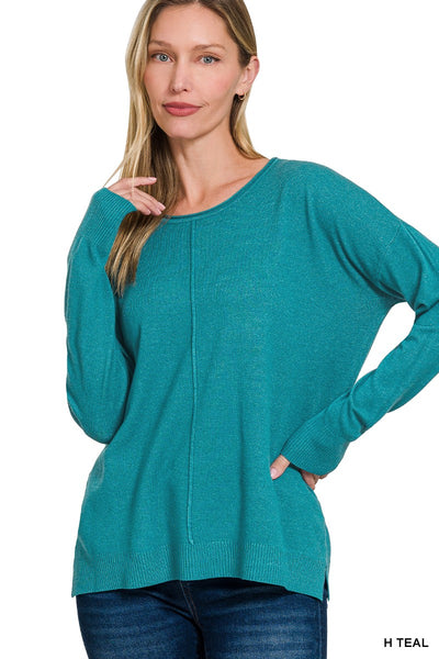 Viscose Front Seam Round-Neck Sweater
