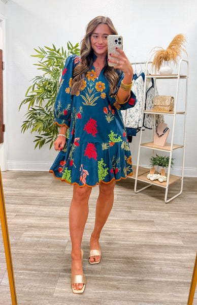 Floral Print Puff Sleeve Mini Dress