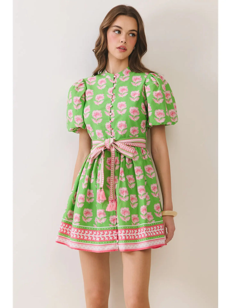 Floral Belted Button Down Mini Dress