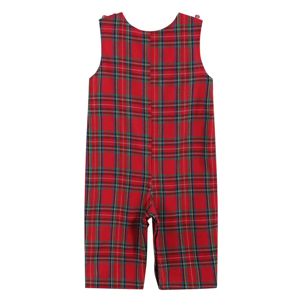 Christmas Plaid Smocked Overalls