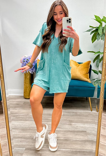 Mineral Washed Oversized Casual Romper