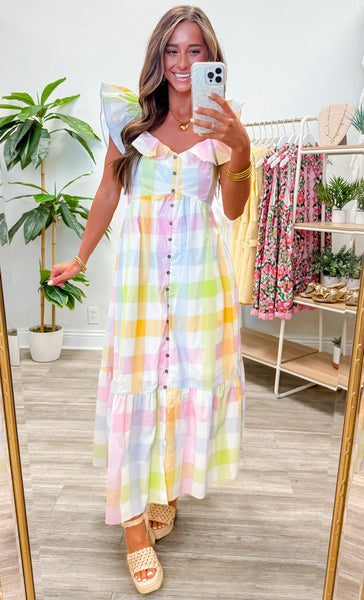 Ruffle Neck High Empire Sleeveless Midi Dress