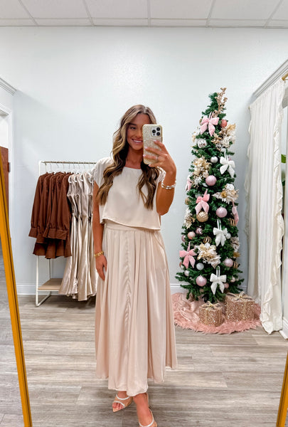 Satin Crop Top & Midi Skirt Set