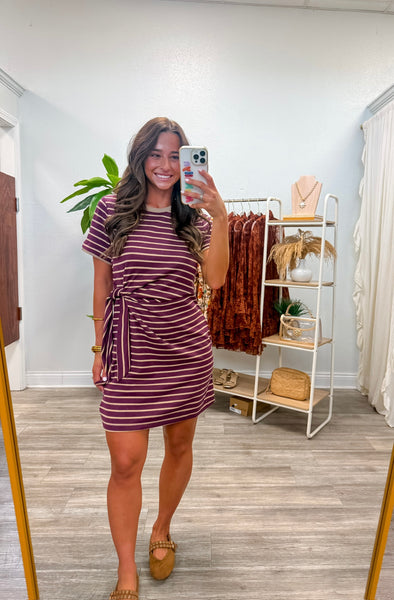 Stripe Print Short Sleeve Mini Dress