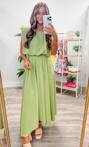 Box Pleated Midi Skirt