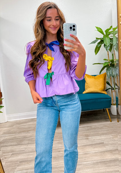 Mardi Gras Open Front Babydoll Top