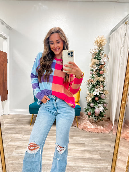 Long Sleeve Stripe Color Block Sweater