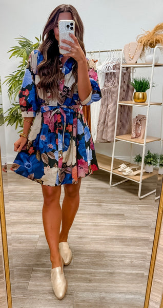 Floral Print Puff Sleeve Mini Dress
