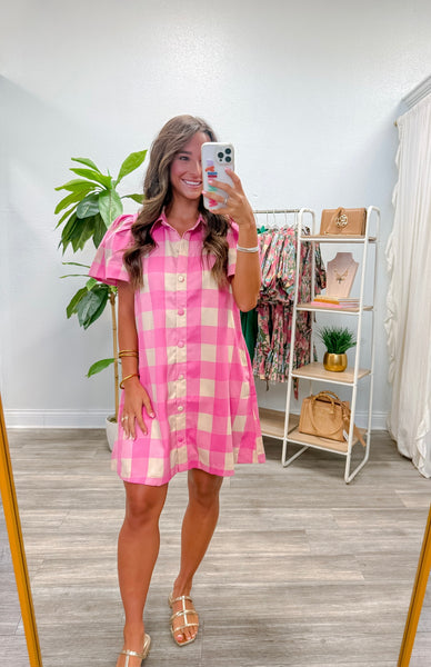Button Down Checkered Mini Dress