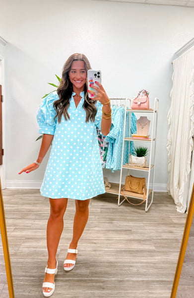 Ruffle V-Neck Puff Sleeve Mini Dress