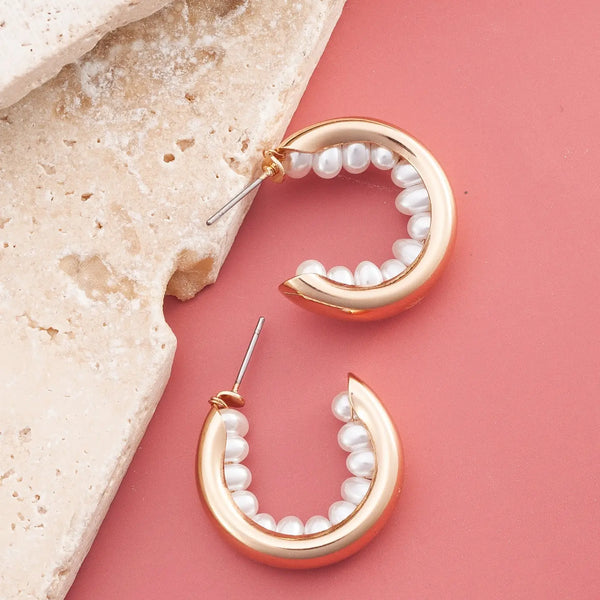 Inner Pearl Hoop Earrings