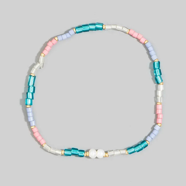 Multicolor Tube Bead & Pearl Stretch Bracelet