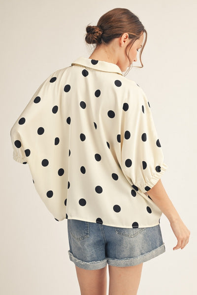 Polka Dot Satin Drop Shoulder Top