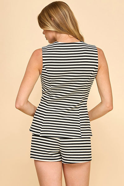 Button Front Top & Elastic Shorts Set