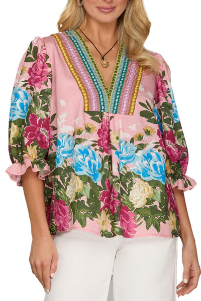 Multicolor Printed V-Neck Top