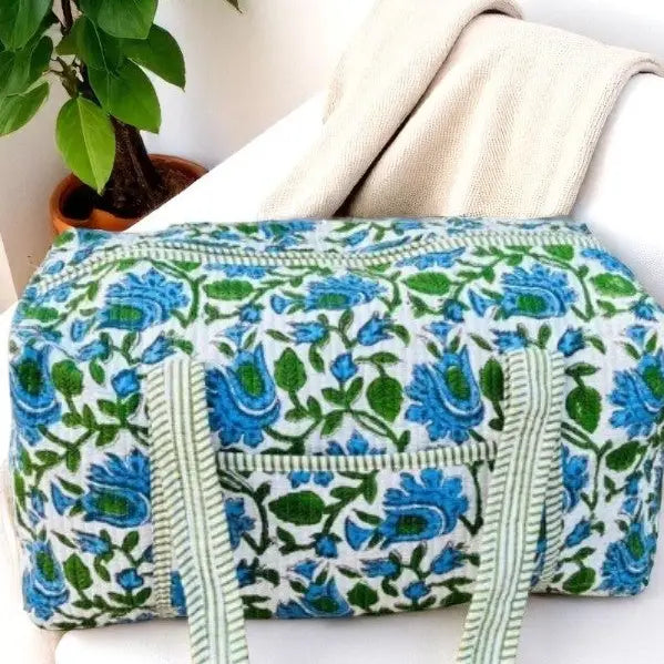 Stormy Blue Floral Print Duffle Bag