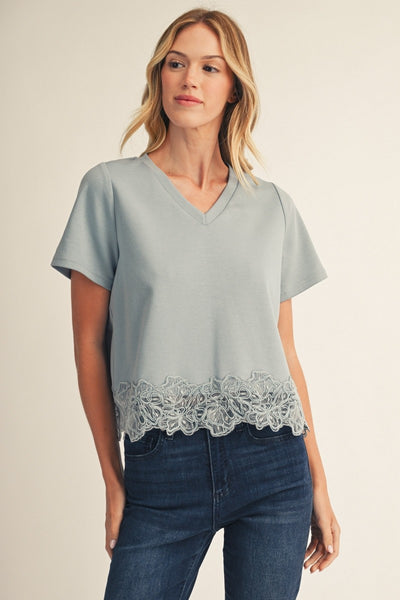 Lace Patch Hem Detail Solid Top