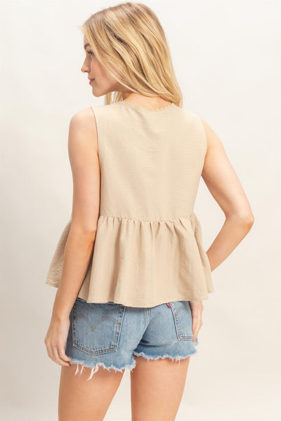 V-Neck Lace Trim Tie Front Top