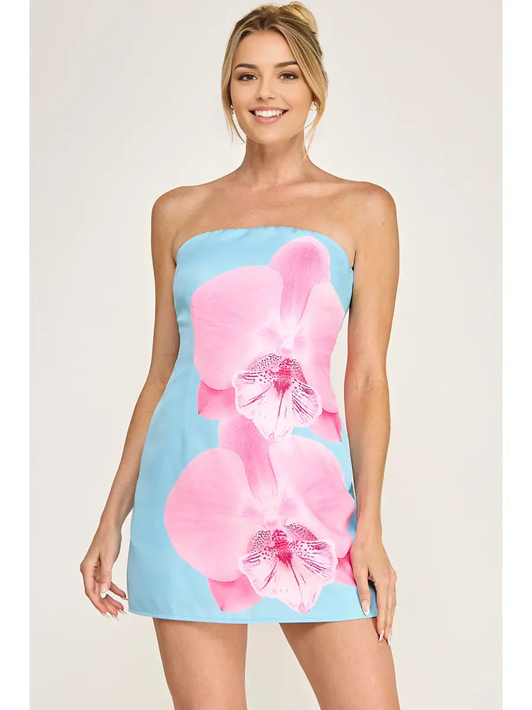 Floral Strapless Scuba Mini Dress
