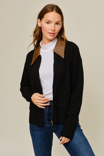 Collared Zip Up Sweater Cardigan